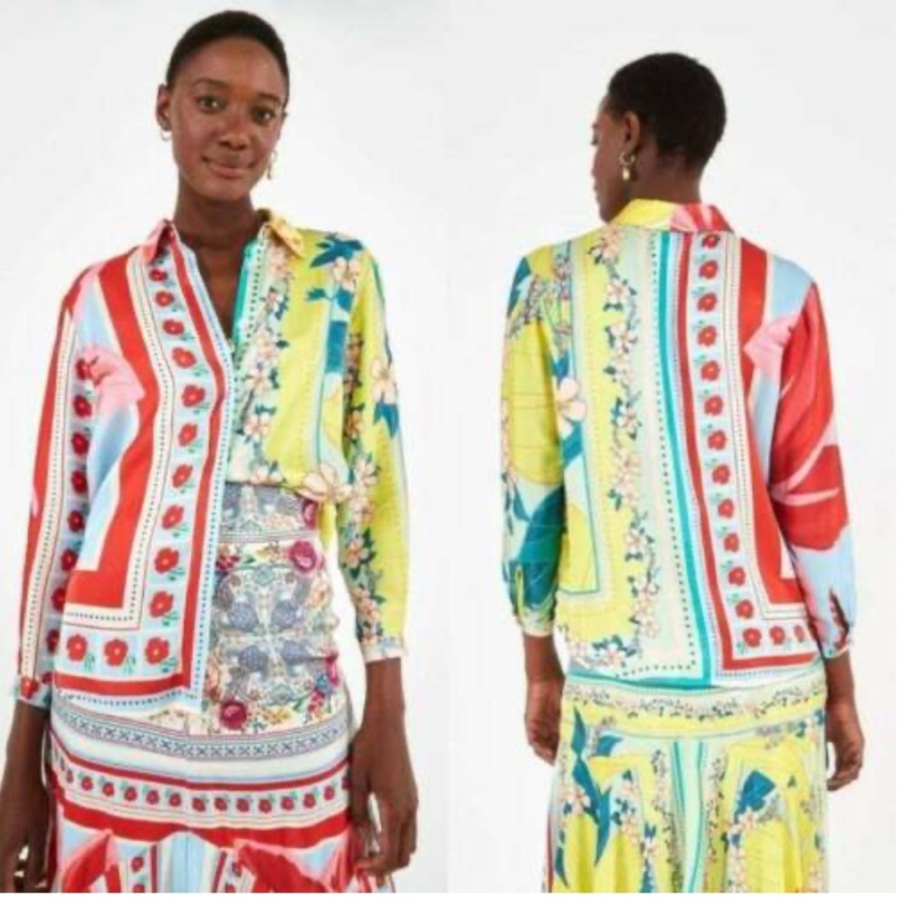 FARM Rio Multicolor Floral Patchwork Button-Down … - image 2